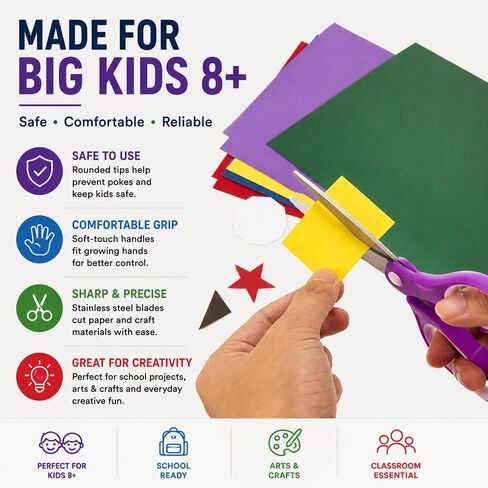 7" Student Scissors Set of 3-pack, Rounded-tip, Kids Scissors Ages 8-10 8-12 8-16 for School Crafting Project, DIY, Arts GD-080-R3 in Kuwait