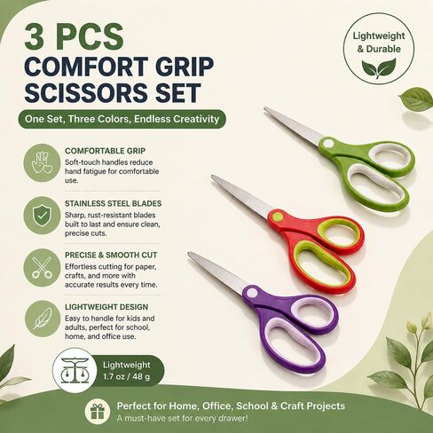 7" Student Scissors Set of 3-pack, Rounded-tip, Kids Scissors Ages 8-10 8-12 8-16 for School Crafting Project, DIY, Arts GD-080-R3 in Kuwait