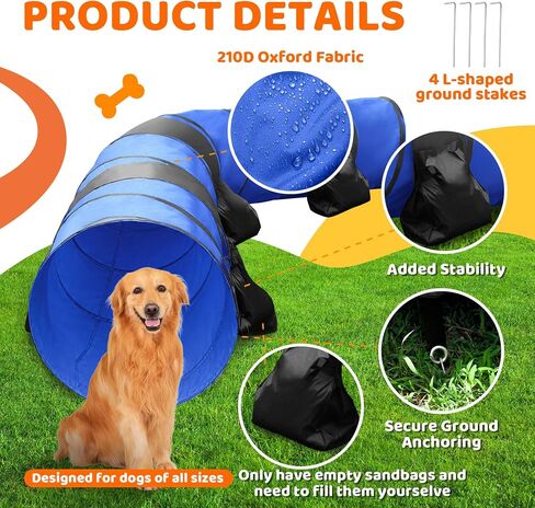 POPMOON 28in 10FT Dog Agility Tunnel, Foldable Dog Tunnel with 3 Sandbags in Kuwait