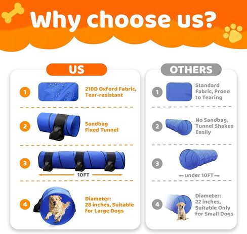 POPMOON 28in 10FT Dog Agility Tunnel, Foldable Dog Tunnel with 3 Sandbags in Kuwait