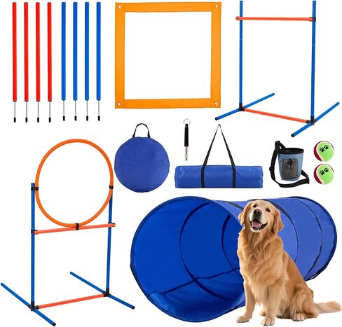 5-in-1 Dog Dexterity Training Set, Portable Backyard Obstacle Course Kit - Tunnel, Adjustable Jump Hurdle, Jump Ring, Weave Poles & Pause Box for Puppy Exercise in Saudi Arabia