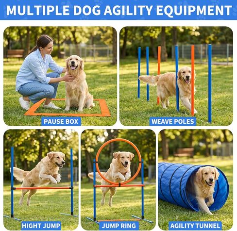 5-in-1 Dog Dexterity Training Set, Portable Backyard Obstacle Course Kit - Tunnel, Adjustable Jump Hurdle, Jump Ring, Weave Poles & Pause Box for Puppy Exercise in Saudi Arabia