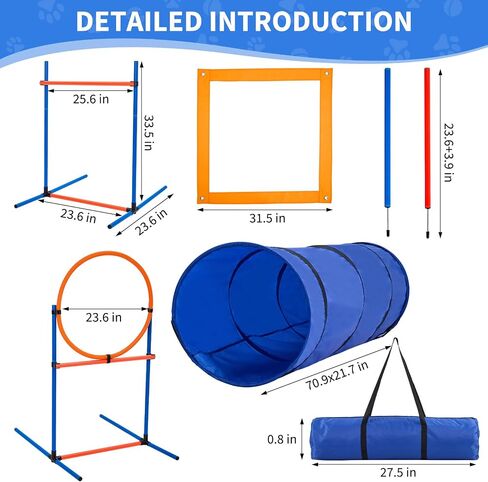 5-in-1 Dog Dexterity Training Set, Portable Backyard Obstacle Course Kit - Tunnel, Adjustable Jump Hurdle, Jump Ring, Weave Poles & Pause Box for Puppy Exercise in Saudi Arabia
