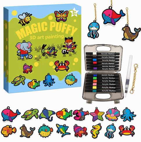 NANJUNTECH 3D Art Craft Magic Puffs Paint Kit -16 Pack DIY Magic Foam Texture Painting Art Kit ，Mess-Free Paint by Number Craft for Kids Ages 4-10，Creative Gift idea for Girl and Boys in Kuwait