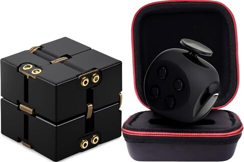 PILPOC Fidget Toys Bundle – Includes 6-Sided Sensory Fidget Cube & Aluminum Infinity Cube for Adults & Kids – Focus Aid, Stress Relief Toy for ADHD, Anxiety, and OCD – Includes Carry Cases in Kuwait