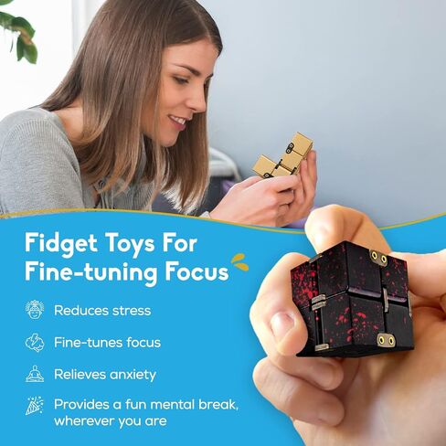 PILPOC Fidget Toys Bundle – Includes 6-Sided Sensory Fidget Cube & Aluminum Infinity Cube for Adults & Kids – Focus Aid, Stress Relief Toy for ADHD, Anxiety, and OCD – Includes Carry Cases in Kuwait