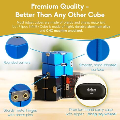 PILPOC Fidget Toys Bundle – Includes 6-Sided Sensory Fidget Cube & Aluminum Infinity Cube for Adults & Kids – Focus Aid, Stress Relief Toy for ADHD, Anxiety, and OCD – Includes Carry Cases in Kuwait