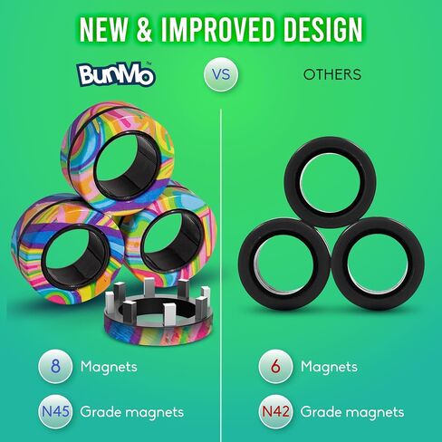 BunMo Bundle Infinity Cube x Magnetic - Large Eco Beechwood Fidget Cube & Multicolored Fidget Rings - Fidget Toys Adults - Stimulating Fidgets for Adults - Magnetic Fidget Rings in Saudi Arabia