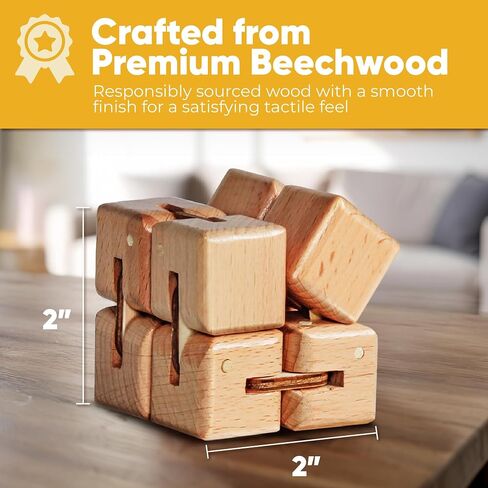 BUNMO Bundle Wooden Fidget Cube x Magnetic Fidget Rings Black - Smooth Folding Pocket Fidget, Natural Wood Sensory Cube for Desk or Travel - Compact & Quiet Fidget Toy for Adults & Teens in Saudi Arabia