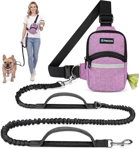 PetAmi Crossbody Bag Hands Free Dog Leash with Poop Bag Dispenser, Black in Saudi Arabia