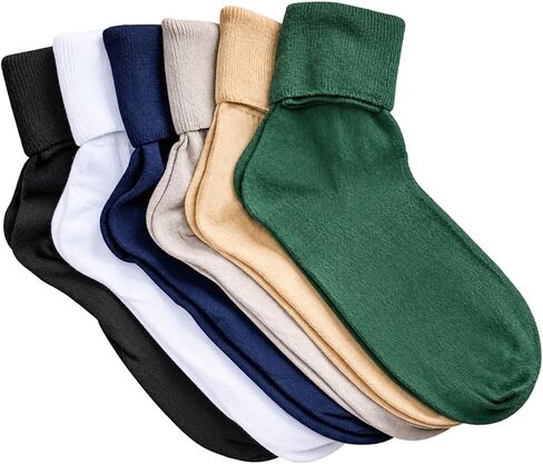 buster brown 6 Pair Women's Dark Dark Multicolor Elastic-Free Cotton Socks - Sock Size 10 - Fits Shoe Sizes 7.5-9 in Kuwait