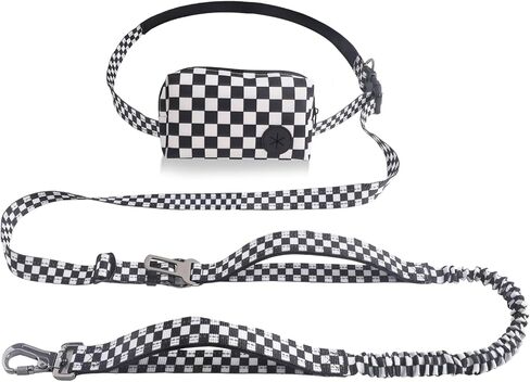Roses&Poetry Hands Free Dog Leash with Zipper Pouch, 6-9ft Bungee Waist Leash for Medium Large Dogs Walking, Running Lead with Dual Padded Handles Car Safety Buckle for Training Jogging in Saudi Arabia