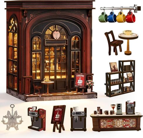 Corner Tavern Book Nook Kit, 3D Wooden Puzzle DIY Miniature House with Warm LED Light, Aesthetic Bookshelf Insert Decor for Adults & Teens in Kuwait