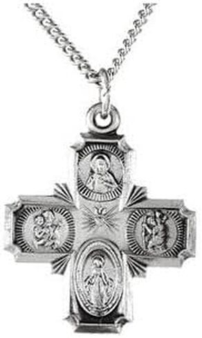 Diamond2Deal 925 Sterling Silver Four Way Cross Medal Pendant 18-24" Necklace Fine Jewelry for Women in Kuwait