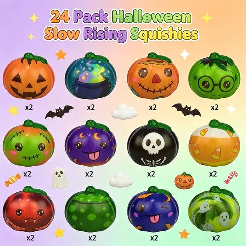 24 Pack Halloween Pumpkin Slow Rising Squishies Halloween Squishy Toys for Kids Boys Girls Halloween Party Favors Halloween Treat Bags Gifts in Saudi Arabia