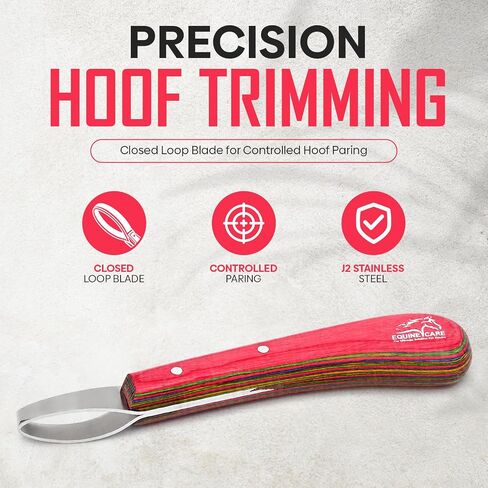 Equine Care Hoof Loop Knife, J2 Stainless Steel, Red Handle, Either Hand in Saudi Arabia