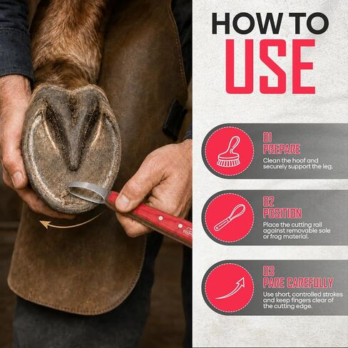 Equine Care Hoof Loop Knife, J2 Stainless Steel, Red Handle, Either Hand in Saudi Arabia
