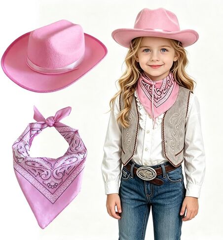 Kids Cowboy Hat Felt Cowboy Hats Bandana Western Cowgirl in Kuwait