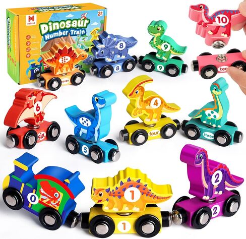 Helsort Wooden Dinosaur Number Train Set, Montessori Learning Toy in Saudi Arabia