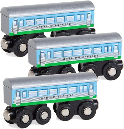 Orbrium 3 Pcs Large Wooden Railway Express Coach Cars, Compatible with Thomas & Friends Push-Along the Tank Engine, Brio, Chuggington Wooden Train in Kuwait