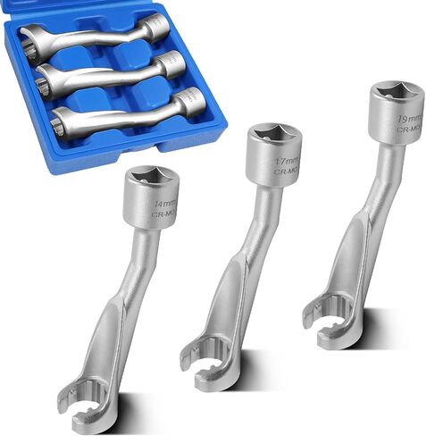 3PCS 14mm 17mm 19mm 1/2" Dr. Common Rail Injection Fuel Line Nut Socket Set, 12 Point Injection Line Flare Nut Wrench Open Type, Injector Line Removal Tool Opening Socket Kit in Kuwait