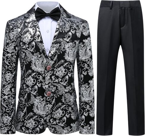 SWOTGdoby Boys Suit Formal Tuexdo Golden Jacquard Slim Fit 2 Pieces Suit Set Jacket Pants for Wedding Prom Party in Kuwait