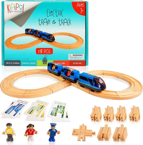 KipiPol Wooden Train Tracks Set - 52 pcs+Bonus Railroad Map –Compatible W All Major Wooden Railway Toy Brands Including: Thomas The Train Track Set, Brio Train, Melissa and Doug Train Set for Kids 3+ in Kuwait