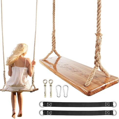 Wooden Tree Swing,500lbs Load Capacity Wooden Swing for Adults & Kids,Adjustable Height,Waterproof Hanging Swing Seat for Indoor,Outdoor,Backyard,Garden,Playground (Adult) in Kuwait