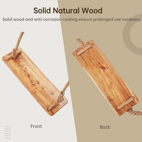 Wooden Tree Swing,500lbs Load Capacity Wooden Swing for Adults & Kids,Adjustable Height,Waterproof Hanging Swing Seat for Indoor,Outdoor,Backyard,Garden,Playground (Adult) in Kuwait
