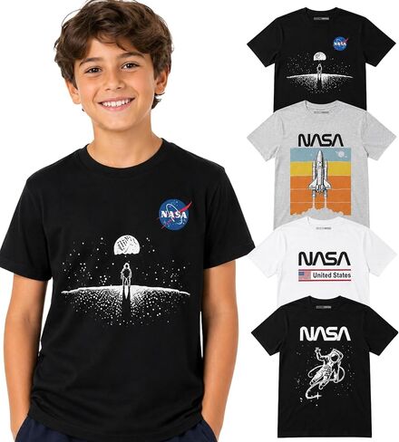 BROOKLYN VERTICAL Officially Approved NASA Product 4-Pack Boys Short Sleeve Crew Neck T-Shirt with Chest Print in Kuwait