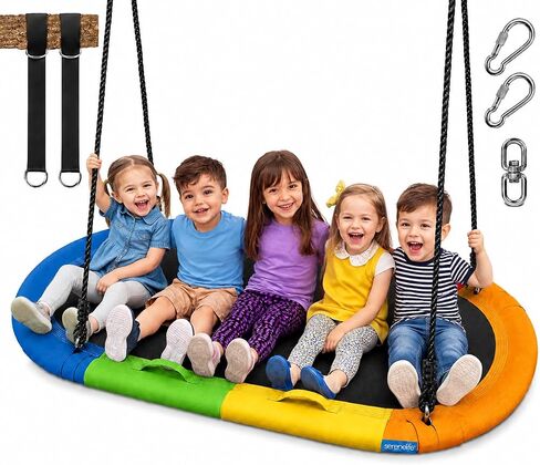 SereneLife 67" Oval Saucer Swing - Giant Outdoor Swing Set with Universal Hanging Kit, Swinging Seat Spinner with Carry Bag, Weatherproof, Water-Resistant, Supports Up to 700 lbs, Black in Kuwait