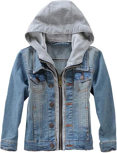 Mallimoda Kids Boys Girls Hooded Denim Jacket Zipper Coat Outerwear in Kuwait