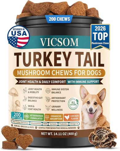 Turkey Tail Mushroom for Dogs, Immune & Joint Supplement for Dog, 200 Chews in Kuwait
