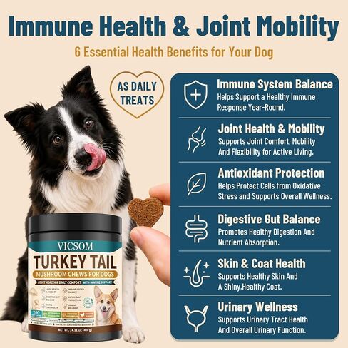 Turkey Tail Mushroom for Dogs, Immune & Joint Supplement for Dog, 200 Chews in Kuwait