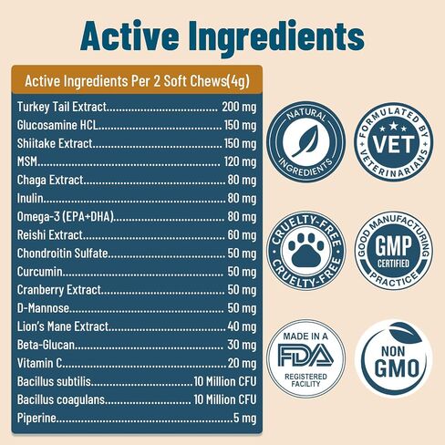 Turkey Tail Mushroom for Dogs, Immune & Joint Supplement for Dog, 200 Chews in Kuwait