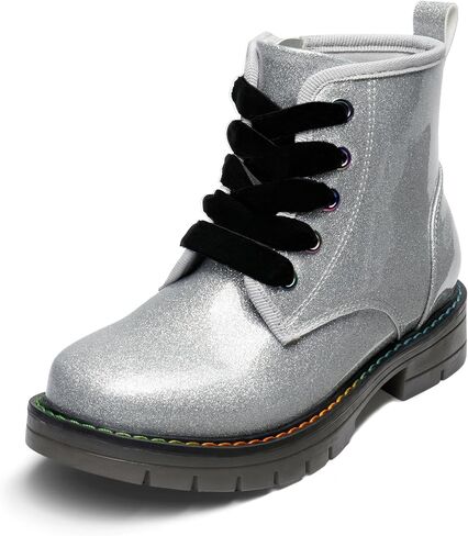 DREAM PAIRS Girls Boys Glitter Ankle Boots Side Zipper Combat Shoes with Lace Up（Toddler/Little Kid/Big Kid） in Kuwait