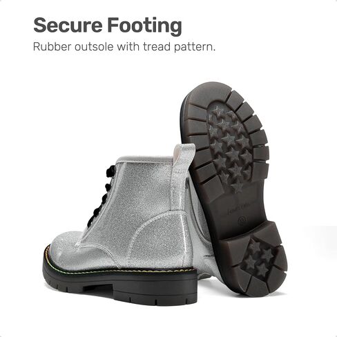 DREAM PAIRS Girls Boys Glitter Ankle Boots Side Zipper Combat Shoes with Lace Up（Toddler/Little Kid/Big Kid） in Kuwait