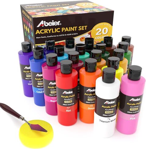ABEIER Bulk Acrylic Paint Set, 20 Colors x 8.45 oz, Non-Toxic in Kuwait