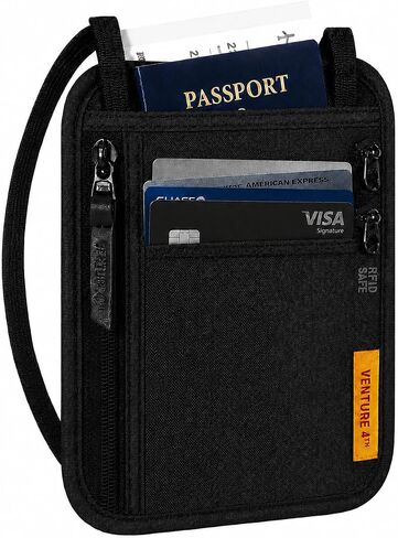 محفظة رقبة للسفر من VENTURE 4TH RFID للرجال والنساء - حقيبة رقبة آمنة بتصميم بسيط ونحيف - حامل جواز سفر مثالي للحفاظ على نقودك وبطاقات الائتمان والهاتف آمنًا عند السفر in Kuwait