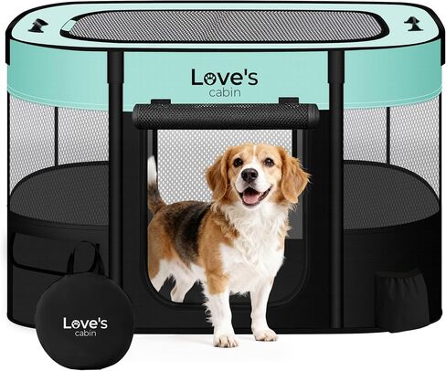 Love's cabin Pet Puppy Dog Playpen, Medium Dog Tent Crates Cage Indoor/Outdoor, Portable Exercise Playpen for Cat, Foldable Pop Up Dog Kennel Playpen with Carring Case (M, Grey) in Saudi Arabia