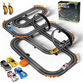 Slot Car Race Track Set Electric or Battery Powered Racing Car Track for Kids Boys, with 4 High-Speed Cars and 2 Hand Controllers,Dual Racing Game Toys for Children Age 6 7 8 Years Old in Kuwait