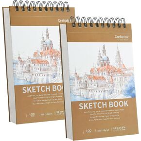 Crehatos 5.5" x 8.5" Small Sketch Book, Top Spiral Bound Sketch Pad, 100 Sheets Each 68lb/100gsm Drawing Paper, 2 Pack in Kuwait