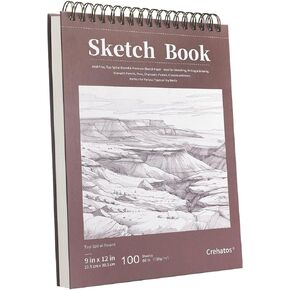 Crehatos 9" x 12" Sketch Book, Top Spiral Bound Sketch Pad, 100 Sheets 68lb/100gsm Drawing Paper, 1 Pack in Kuwait
