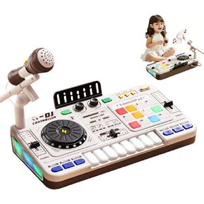 Rechargeable Kids DJ Mixer with LED Light Show & Karaoke Microphone - Interactive Music Toy with 12 Sound Keys, 8 Piano Keys & Custom Recording for Ages 4-8+ in Kuwait