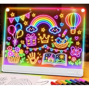 19.7-Inch Rechargeable Doodle Glow LED Note Board,15-Color Light Effects,Neon Light Up Drawing Tablet Up Drawing Pad Dry Erase with Built-in Stand,Gift Toy for Kids/Girls/Teens,7 Markers Tracing Book in Kuwait