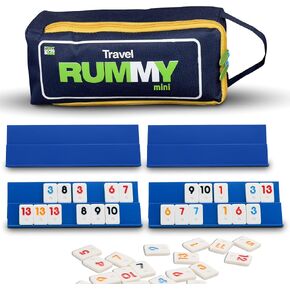 Point Games Classic Mini Rummy Game Set with 4 Exclusive Folding Playing Racks in Super Durable Travel Bag, for 2-4 Players Great Gift for Adults and Kids in Kuwait