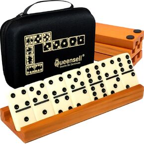 Queensell Dominos Set for Adults with 4 Domino Racks - Double 6 Dominoes Set with Domino Holder, Classic Board Games for Kids and Adults - Double Six Standard Dominos Set 28 Tiles with Travel Case in Saudi Arabia