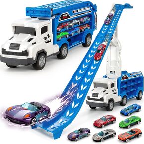 Kids Toys for 3 4 5 6 7 8 Years Old Boys, Carrier Truck Transport Car Toys, Foldable 2 Layer Car Race Track Playset with 25-in Race Track, 6 Metal Toy Cars, Birthday Toy Gift for Toddler Boys Girls in Saudi Arabia