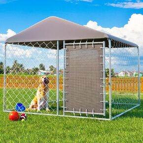 Erinnyees 10'x10' Outdoor Dog Kennel with Roof, Large Dog Kennel Outside with Rotated Dog Bowls, Dog House Pen Enclosure with Secure Lock & Wateproof Sunproof Cover in Saudi Arabia
