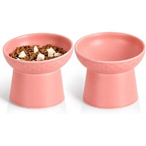 YauYik Ceramic Elevated Cat Bowls - 15°Tilted Cat Food Bowls for Indoor Cats, Whisker Fatigue Relief Shallow Cat Bowl, Anti Vomiting Raised Cat Feeding Bowls,8 Ounces, Black, 2 Pack in Kuwait